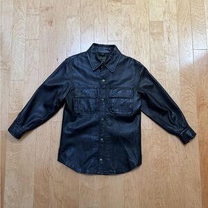 Black Leather Button-Up Shirt